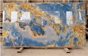 Blue Onyx Bookmatched Wall Floor Slabs Tiles Translucent