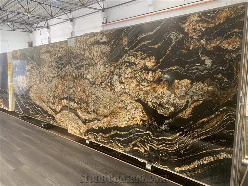 Cosmic Black Gold Titanium Granite Bookmatch Slabs Tile