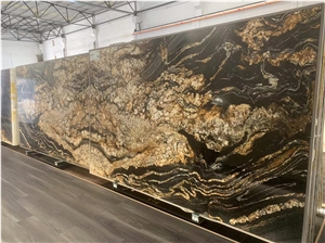 Cosmic Black Gold Titanium Granite Bookmatch Slabs Tile