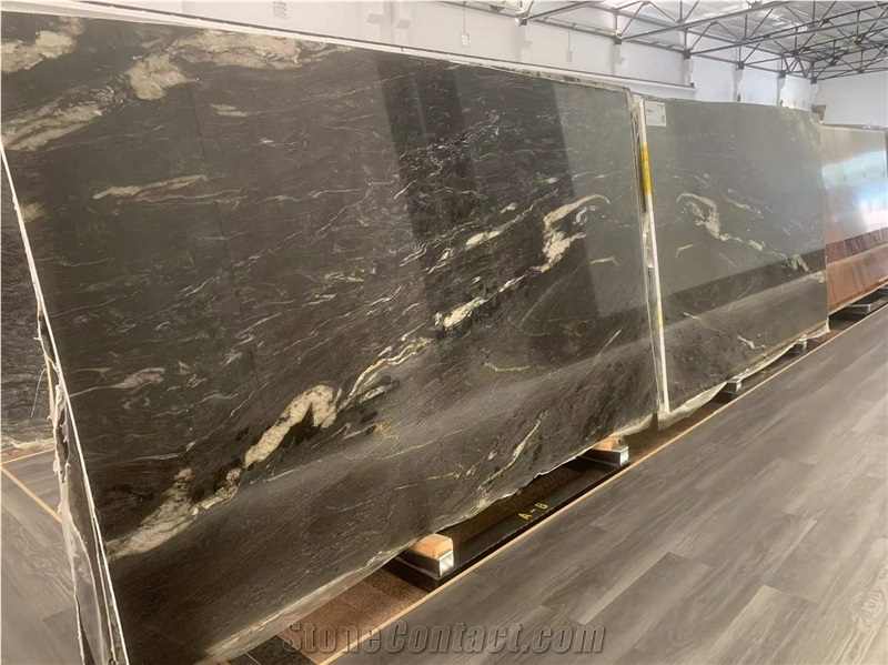 Cosmic Black Gold Titanium Granite Bookmatch Slabs Tile