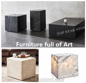 Natural Stone Side Table,Display Stand Table,Square Cafe Top