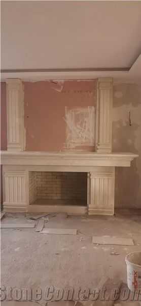 Vratza Crema Extra Limestone Fireplace