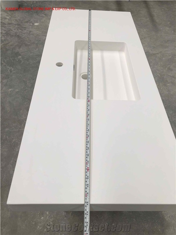 Polished Hotel/Multifamily White Quartz Bathroom Vanity Tops