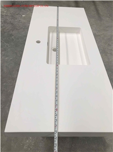 Polished Hotel/Multifamily White Quartz Bathroom Vanity Tops