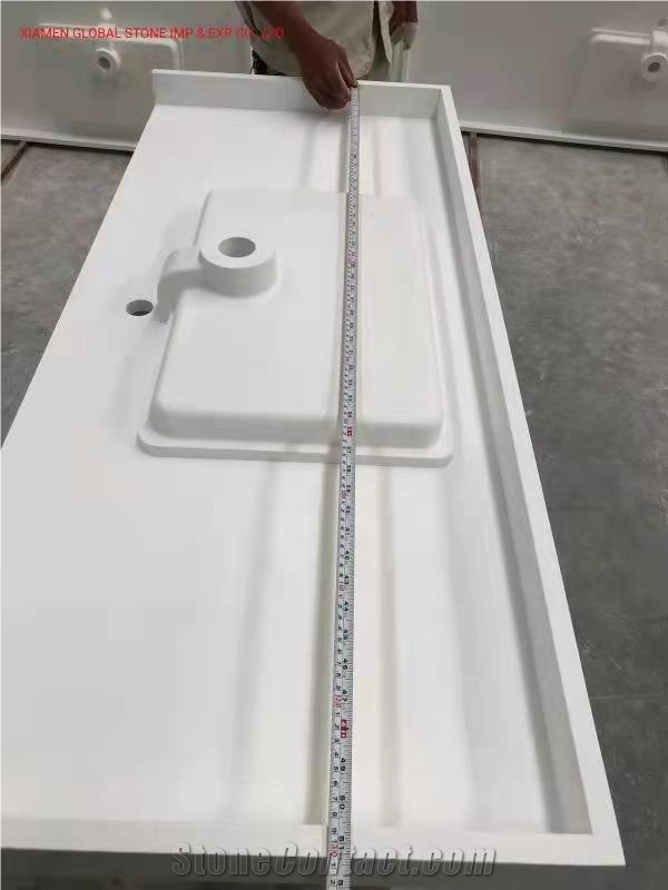 Polished Hotel/Multifamily White Quartz Bathroom Vanity Tops