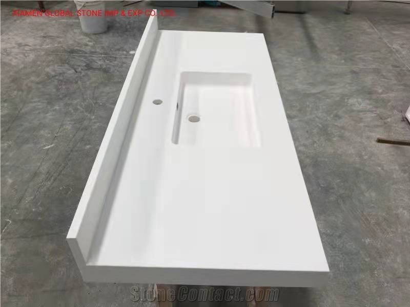 Polished Hotel/Multifamily White Quartz Bathroom Vanity Tops