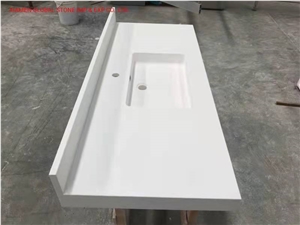 Polished Hotel/Multifamily White Quartz Bathroom Vanity Tops