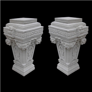 White Limestone Roman Column Base, Exterior Stone Pillar