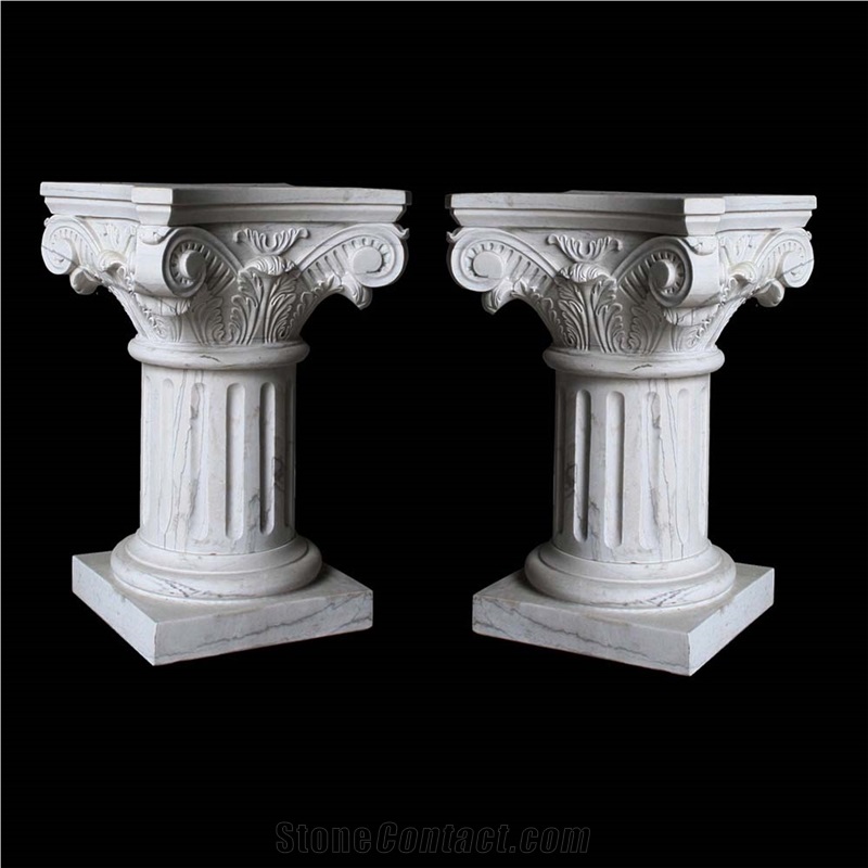 White Limestone Roman Column Base, Exterior Stone Pillar