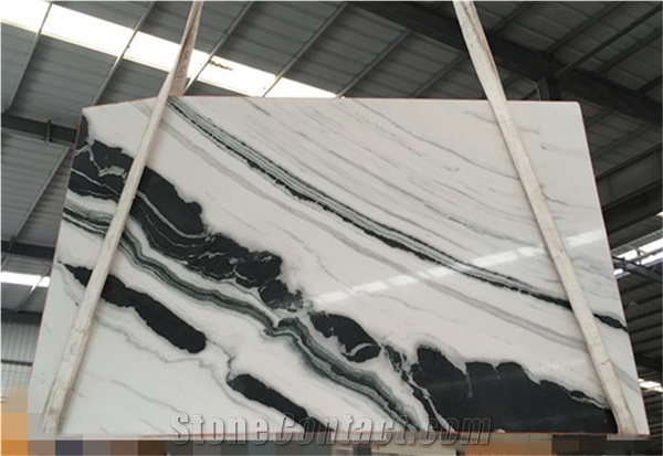 Chinese Panda White Marble Bookmatch Slab For Wall