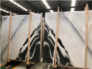Chinese Panda White Marble Bookmatch Slab For Wall