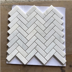 Oriental White Marble Herringbone Mosaic Tile