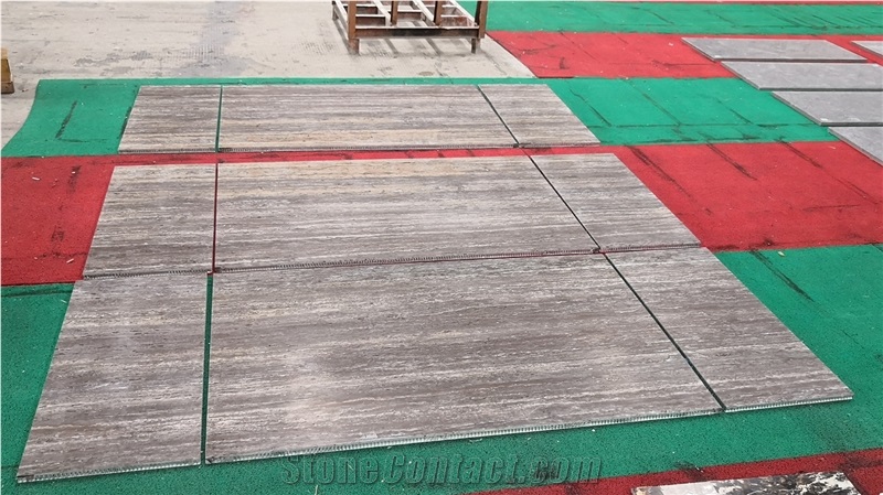 Honed Silver Travertine Honeycomb Panels For Fireplace
