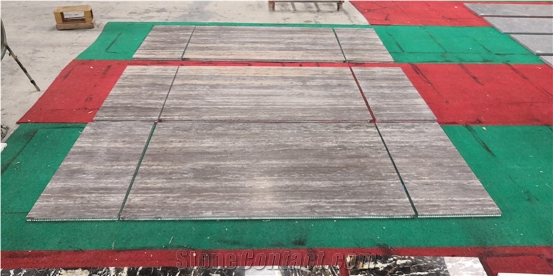 Honed Silver Travertine Honeycomb Panels For Fireplace
