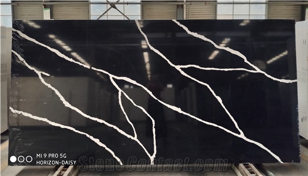 Black Man-Made Quartz Stone Slabs