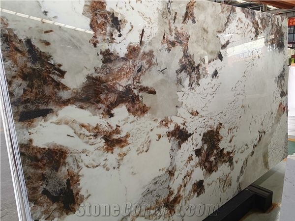 Exotic White Nano Glass Stone Slabs For Walls Floors Vanity
