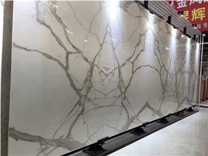 White Crystallized Glass Stone With Marble Textures
