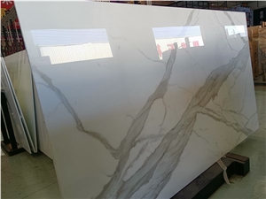 White Crystallized Glass Stone With Marble Textures