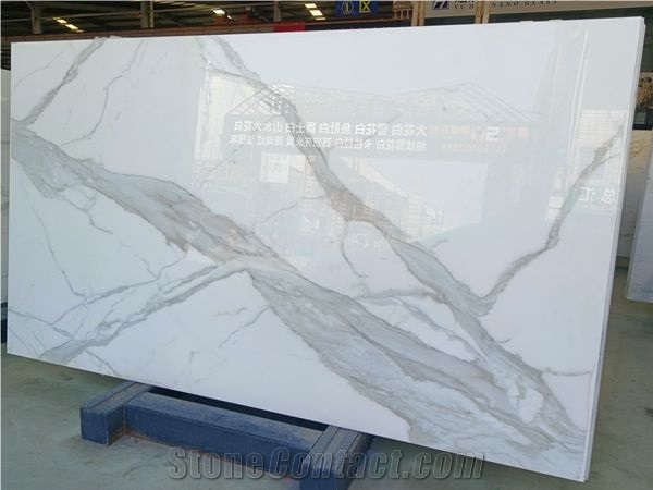 White Man-Made Stone Callacatta Style Nano Glass Slabs