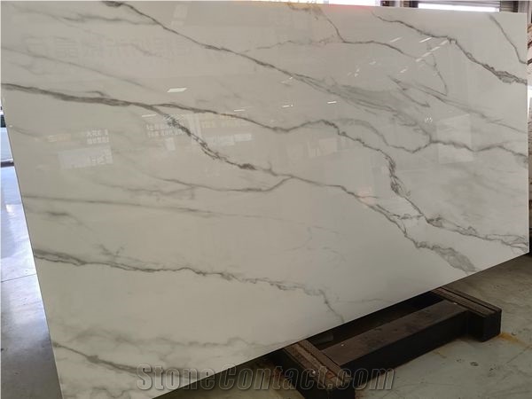 White Man-Made Stone Callacatta Style Nano Glass Slabs