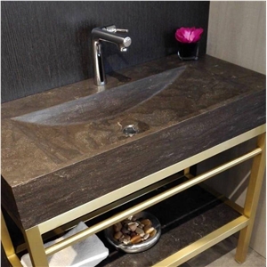 Manchu Caviar Black Limestone Massive Bathroom Counter