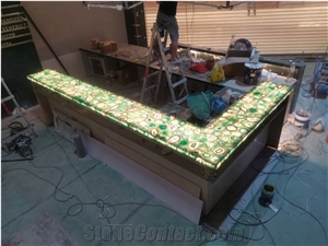 Green Semi Precious Stone Backlit Crystal For Bar Top