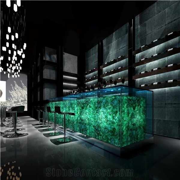 Green Semi Precious Stone Backlit Crystal For Bar Top