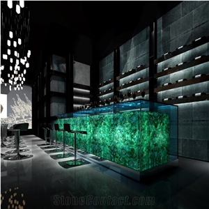 Green Semi Precious Stone Backlit Crystal For Bar Top