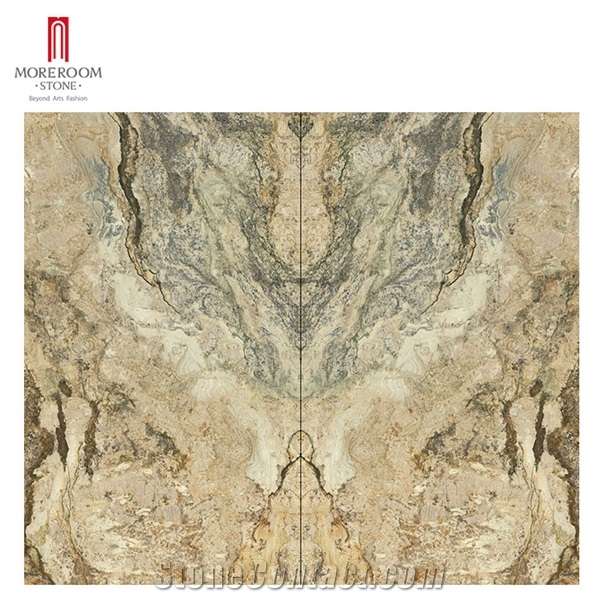 Marble Look Bookmatch Yellow Landscape Painting Marble Tiles