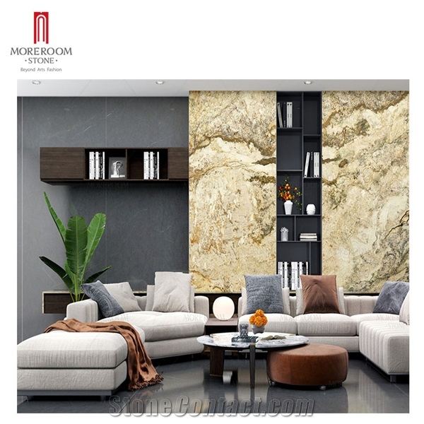 Marble Look Bookmatch Yellow Landscape Painting Marble Tiles