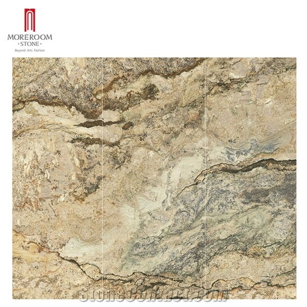 Marble Look Bookmatch Yellow Landscape Painting Marble Tiles