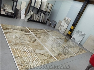 Marble Look Bookmatch Yellow Landscape Painting Marble Tiles