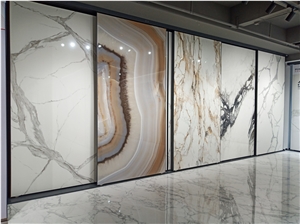 Marble Look Bookmatch Yellow Landscape Painting Marble Tiles