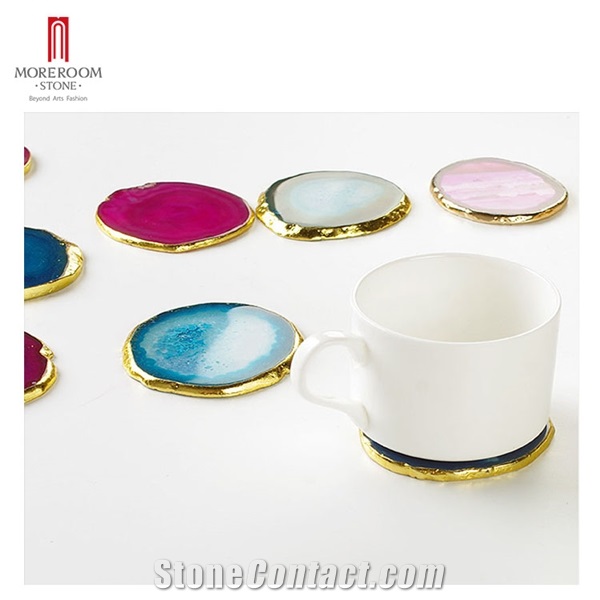 Modern Pink Gemstone Marble Silver/Gold Edge Tray/Coaster