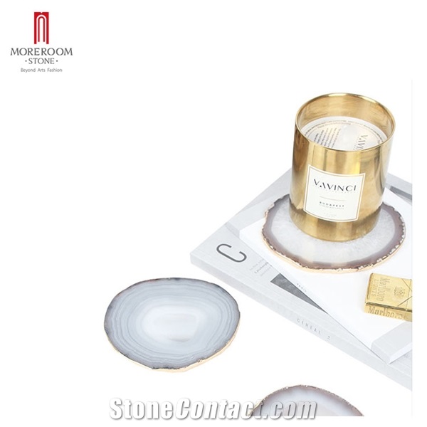 Modern Pink Gemstone Marble Silver/Gold Edge Tray/Coaster