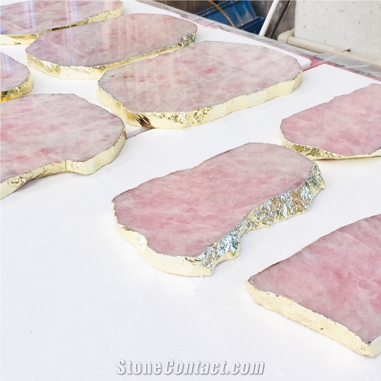 Square/Round Blue Onyx Gemstone Gold Edge Tray Coaster