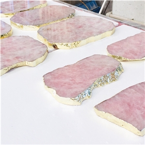Square/Round Blue Onyx Gemstone Gold Edge Tray Coaster