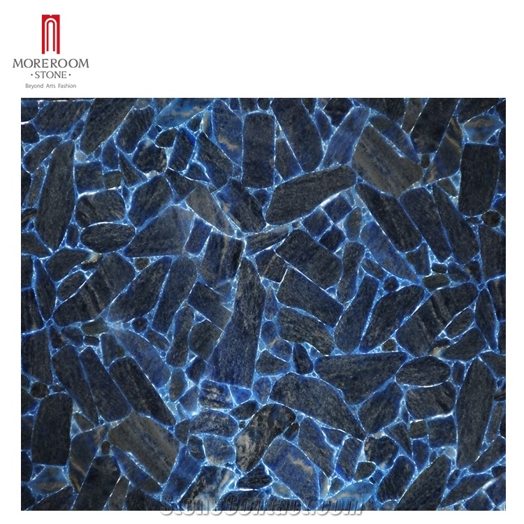 Translucent Blue Gemstone Slabs, Azul Semiprecious Stone