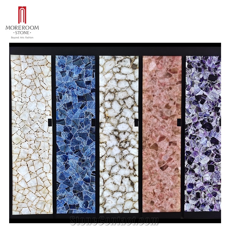 Translucent Blue Gemstone Slabs, Azul Semiprecious Stone