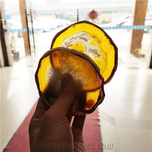 White Blue Pink Agate Rubane With Gold Leaf Slabs & Tiles