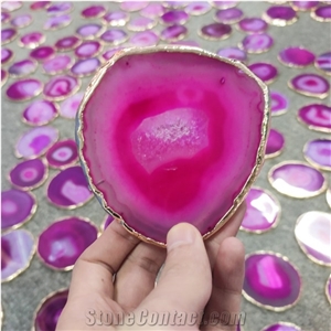 White Blue Pink Agate Rubane With Gold Leaf Slabs & Tiles