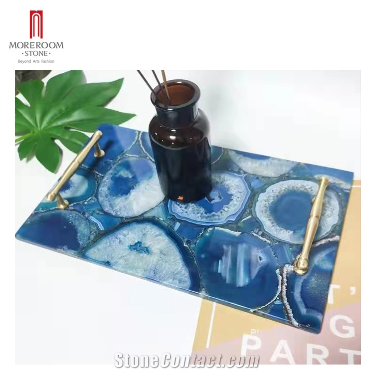 White Gemstone Onyx Marble Tray Coasters With Handles