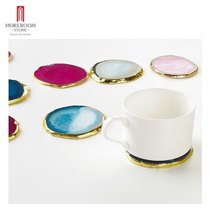 White Gemstone Onyx Marble Tray Coasters With Handles