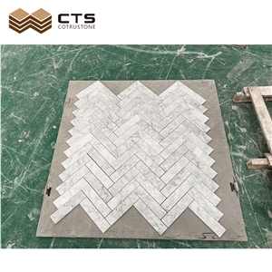 Herringbone Carrara White Marble Mosaic Bathroom Wall Tiles