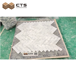 Herringbone Carrara White Marble Mosaic Bathroom Wall Tiles