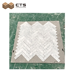 Herringbone Carrara White Marble Mosaic Bathroom Wall Tiles