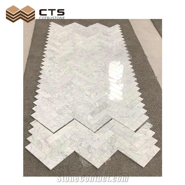 Herringbone Carrara White Marble Mosaic Bathroom Wall Tiles