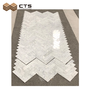 Herringbone Carrara White Marble Mosaic Bathroom Wall Tiles