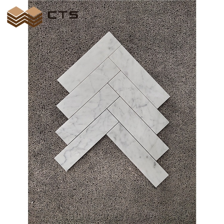 Herringbone Carrara White Marble Mosaic Bathroom Wall Tiles