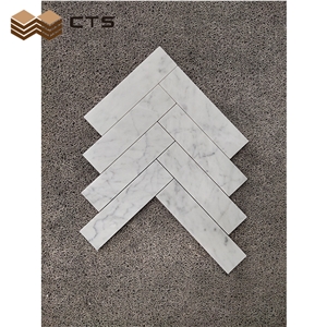 Herringbone Carrara White Marble Mosaic Bathroom Wall Tiles